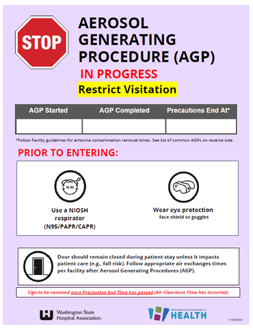 Isolation Precaution Signage: Aerosol Generating Procedure (AGP)