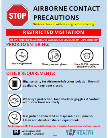 Isolation Precautions Signage: Airborne Contact (e.g. Chickenpox)