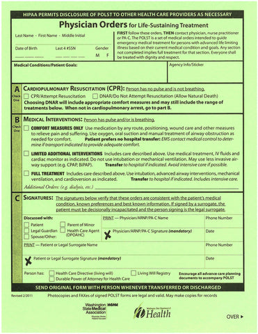 Physician Orders for Life Sustaining Treatment (POLST) Forms