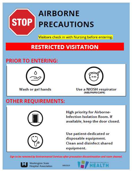 Isolation Precautions Signage: Airborne Precautions – Washington State ...