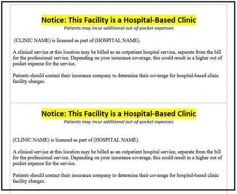 Notice slip for hospital-based clinics: billing alerts